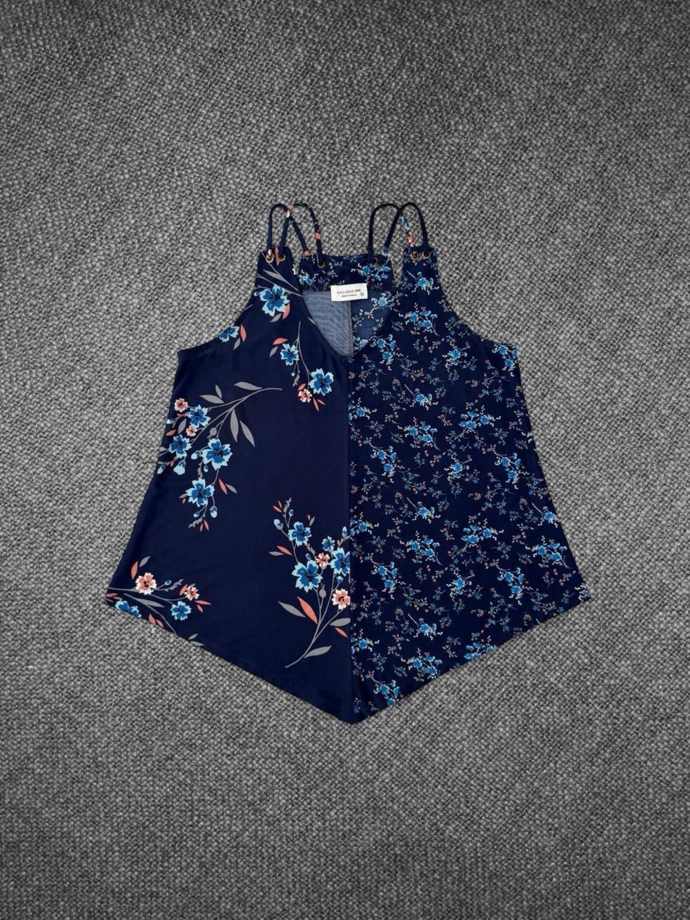 Exclusive One Navy Floral Double Print Sleeveless Tank Top Size M